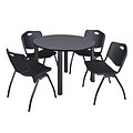 Regency Kee 48 Round Breakroom Table- Grey/ Black & 4 M Stack Chairs- Black
