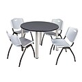 Regency Kee Breakroom Table, 48W, Gray/Chrome & 4 M Stack Chairs, Gray (TB48RNDGYBPCM47GY)