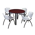 Regency Kee 48 Round Breakroom Table- Mahogany/ Black & 4 M Stack Chairs- Grey