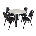 Regency Kee 48 Round Breakroom Table- Maple/ Black & 4 Restaurant Stack Chairs- Black