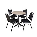 Regency Cain 30 Round Breakroom Table- Beige & 4 Restaurant Stack Chairs- Black