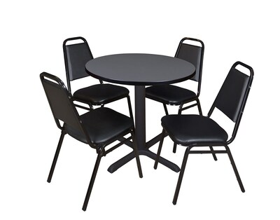 Regency Cain 30 Round Breakroom Table- Grey & 4 Restaurant Stack Chairs- Black
