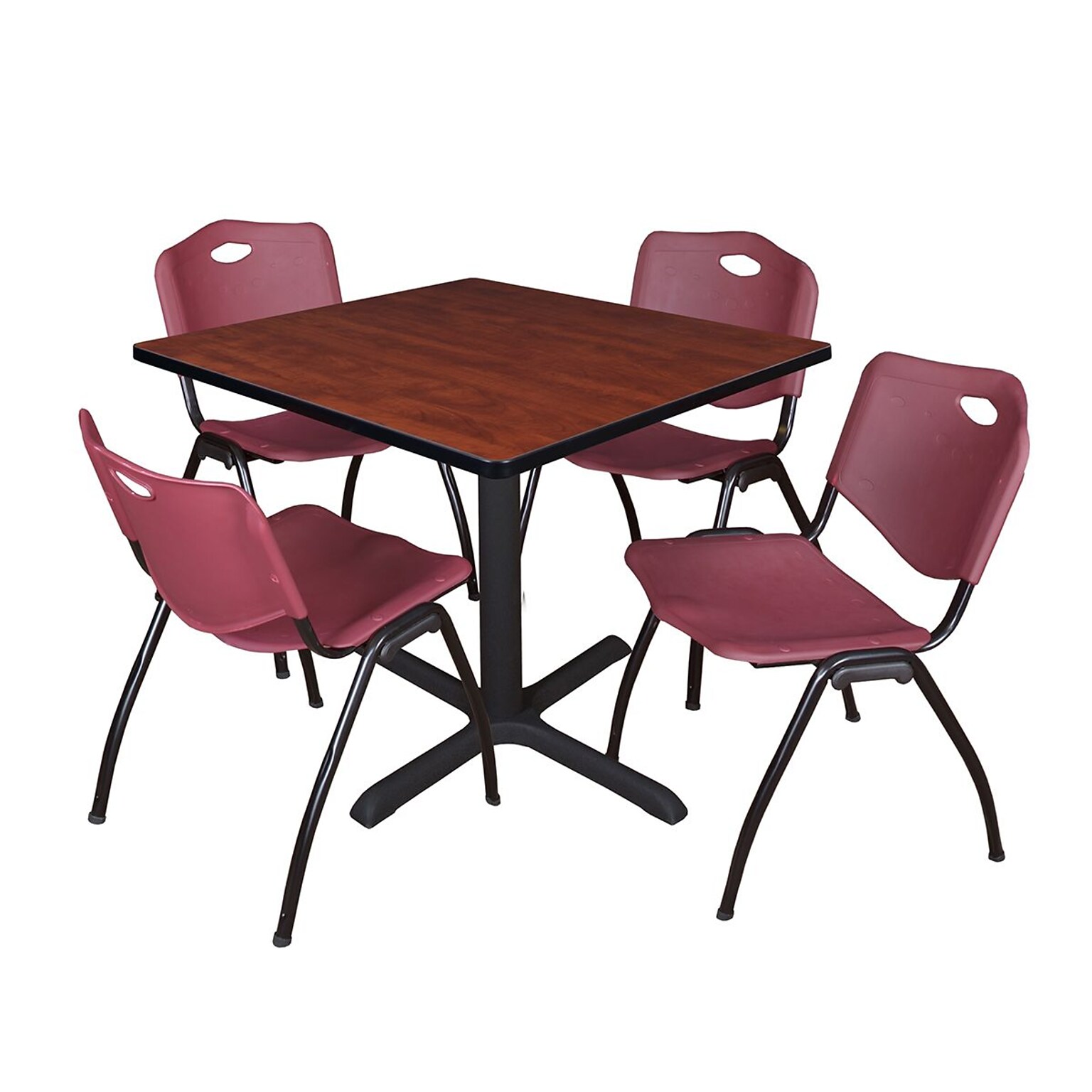 Regency Cain 36 Square Cherry Breakroom Table & 4 M Stack Chairs, Burgundy (TB3636CH47BY)