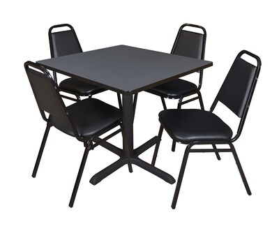 Regency Cain 36 Square Breakroom Table- Grey & 4 Restaurant Stack Chairs- Black