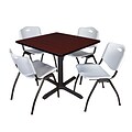 Regency Cain 36 Square Breakroom Table- Mahogany & 4 M Stack Chairs- Grey