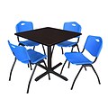 Regency Cain 36 Square Breakroom Table- Mocha Walnut & 4 M Stack Chairs- Blue