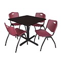 Regency Cain 36 Square Breakroom Table- Mocha Walnut & 4 M Stack Chairs- Burgundy