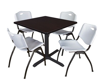 Regency Cain 36 Square Breakroom Table- Mocha Walnut & 4 M Stack Chairs- Grey