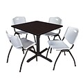 Regency Cain 36 Square Breakroom Table- Mocha Walnut & 4 M Stack Chairs- Grey