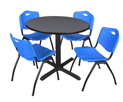 Regency Cain 36 Round Breakroom Table- Grey & 4 M Stack Chairs- Blue