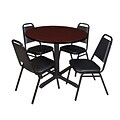 Regency Cain 36 Round Breakroom Table- Mahogany & 4 Restaurant Stack Chairs- Black