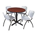 Regency Cain 42 Round Breakroom Table- Cherry & 4 M Stack Chairs- Grey