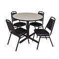Regency Cain 42 Round Breakroom Table- Maple & 4 Restaurant Stack Chairs- Black
