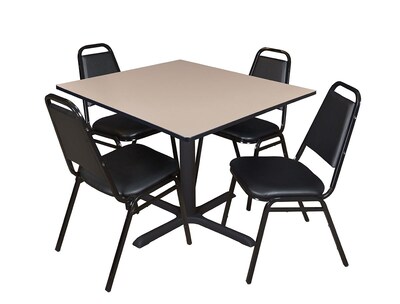 Regency Cain 48 Square Breakroom Table- Beige & 4 Restaurant Stack Chairs- Black