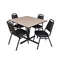 Regency Cain 48 Square Breakroom Table- Beige & 4 Restaurant Stack Chairs- Black
