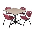 Regency Cain 48 Square Breakroom Table- Beige & 4 M Stack Chairs- Burgundy