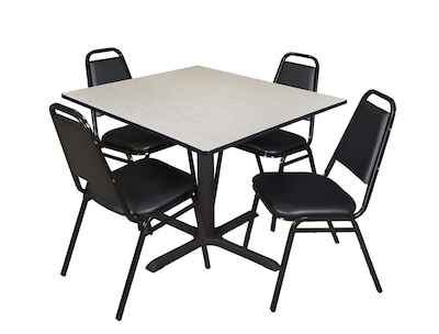 Regency Cain 48 Square Breakroom Table- Maple & 4 Restaurant Stack Chairs- Black