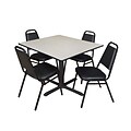 Regency Cain 48 Square Breakroom Table- Maple & 4 Restaurant Stack Chairs- Black