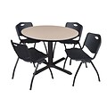 Regency Cain 48 Round Breakroom Table- Beige & 4 M Stack Chairs- Black