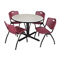 Regency Cain 48 Round Breakroom Table- Maple & 4 M Stack Chairs- Burgundy