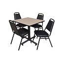 Regency Kobe 30 Square Breakroom Table- Beige & 4 Restaurant Stack Chairs- Black