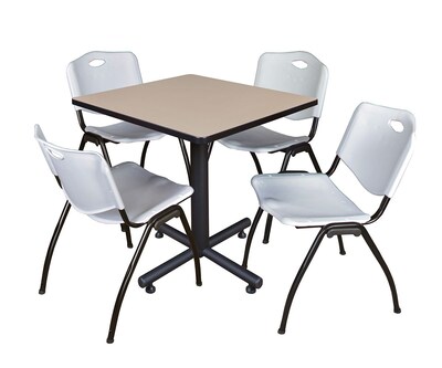 Regency Kobe 30 Square Breakroom Table- Beige & 4 M Stack Chairs- Grey