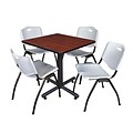 Regency Kobe 30 Square Breakroom Table- Cherry & 4 M Stack Chairs- Grey