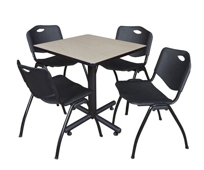 Regency Kobe 30 Square Breakroom Table- Maple & 4 M Stack Chairs- Black