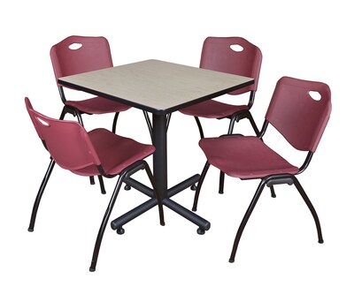 Regency Kobe 30 Square Breakroom Table- Maple & 4 M Stack Chairs- Burgundy