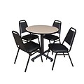 Regency Kobe 30 Round Breakroom Table- Beige & 4 Restaurant Stack Chairs- Black