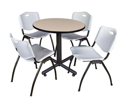 Regency Kobe 30 Round Breakroom Table- Beige & 4 M Stack Chairs- Grey