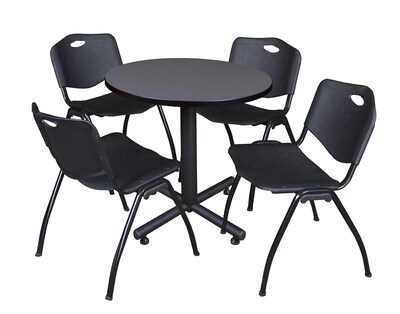 Regency Kobe 30 Round Breakroom Table- Grey & 4 M Stack Chairs- Black