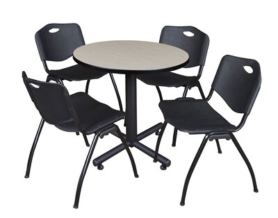 Regency Kobe 30 Round Breakroom Table- Maple & 4 M Stack Chairs- Black