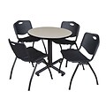 Regency Kobe 30 Round Breakroom Table- Maple & 4 M Stack Chairs- Black