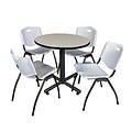 Regency Kobe 30 Round Breakroom Table- Maple & 4 M Stack Chairs- Grey