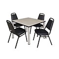 Regency Kee 42 Square Breakroom Table- Maple/ Chrome & 4 Restaurant Stack Chairs- Black
