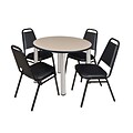Regency Kee 42 Round Breakroom Table- Beige/ Chrome & 4 Restaurant Stack Chairs- Black