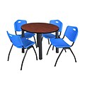 Regency Kee 42 Round Breakroom Table- Cherry/ Black & 4 M Stack Chairs- Blue
