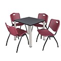 Regency Kee 30 Square Breakroom Table- Grey/ Chrome & 4 M Stack Chairs- Burgundy