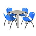 Regency Kee 30 Square Breakroom Table- Maple/ Chrome & 4 M Stack Chairs- Blue