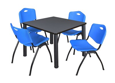 Regency Kee 36 Square Breakroom Table- Grey/ Black & 4 M Stack Chairs- Blue