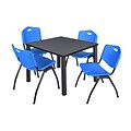 Regency Kee 36 Square Breakroom Table- Grey/ Black & 4 M Stack Chairs- Blue