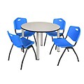 Regency Kee 48 Round Breakroom Table- Maple/ Chrome & 4 M Stack Chairs- Blue
