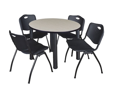 Regency Kee 42 Round Breakroom Table- Maple/ Black & 4 M Stack Chairs- Black