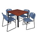 Regency Kee 48 Square Breakroom Table- Cherry/ Black & 4 Zeng Stack Chairs- Blue
