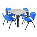 Regency Kee 48 Square Breakroom Table- Maple/ Black & 4 M Stack Chairs- Blue