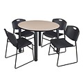 Regency Kee 48 Round Breakroom Table- Beige/ Black & 4 Zeng Stack Chairs- Black