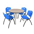 Regency Kee 48 Round Breakroom Table- Beige/ Chrome & 4 M Stack Chairs- Blue