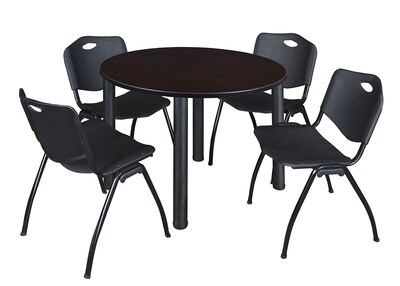 Regency Kee Breakroom Table, 48W, Mocha Walnut/Black & 4 M Stack Chairs, Black (TB48RNDMWBPBK47BK)