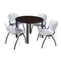 Regency Kee 48 Round Breakroom Table- Mocha Walnut/ Chrome & 4 M Stack Chairs- Grey
